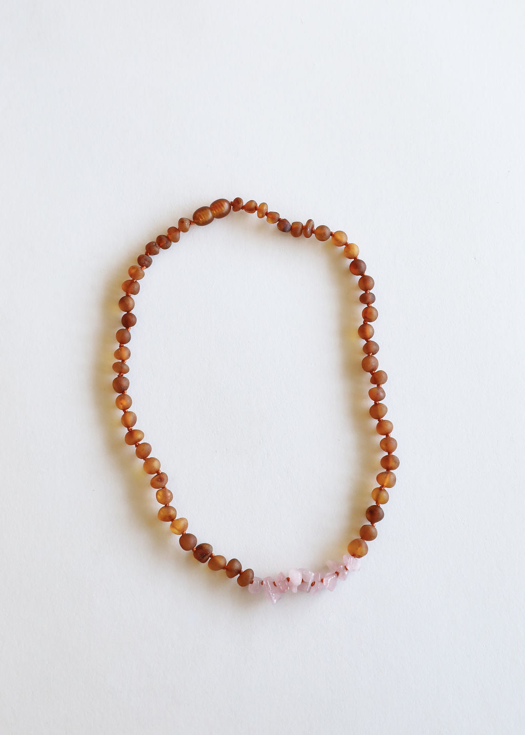 CanyonLeaf Raw Cognac Baltic Amber + Raw Rose Quartz || Necklace