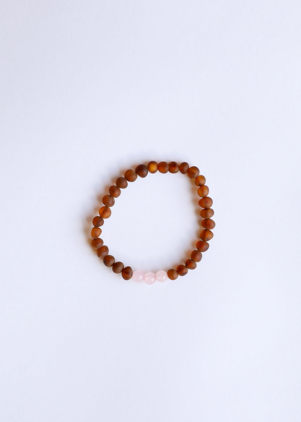 CanyonLeaf Raw Cognac Baltic Sea Amber + Rose Quartz || Adult Bracelet