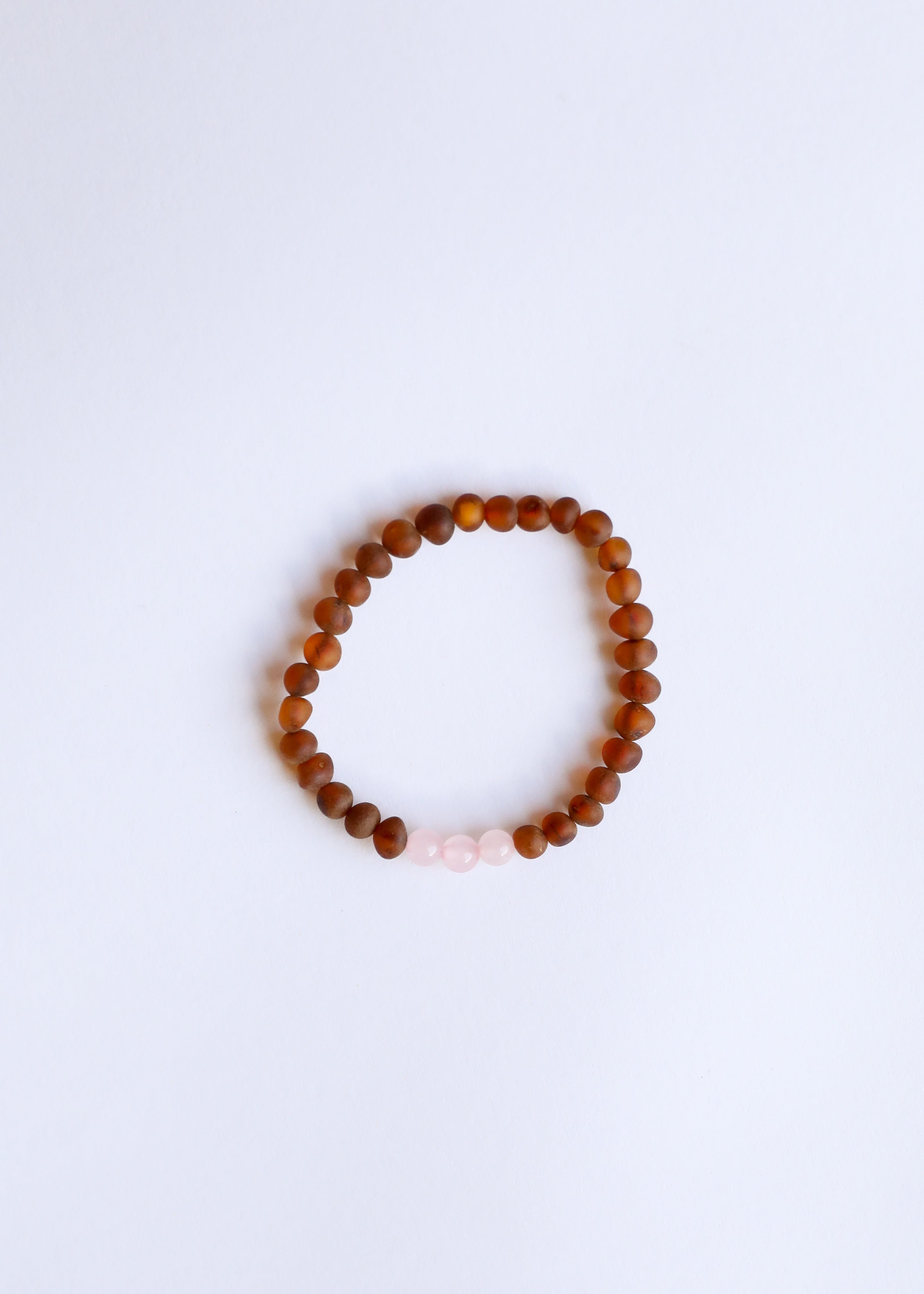 CanyonLeaf Raw Cognac Baltic Sea Amber + Rose Quartz || Adult Bracelet
