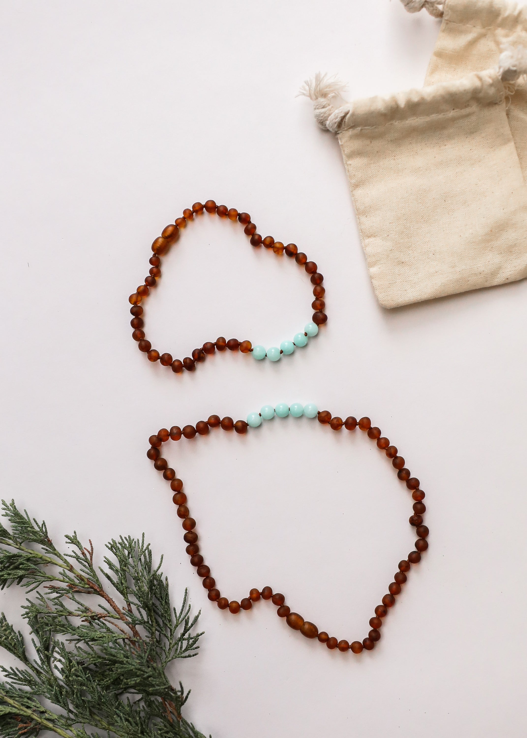 CanyonLeaf Raw Cognac Baltic Amber + Amazonite || Necklace Set