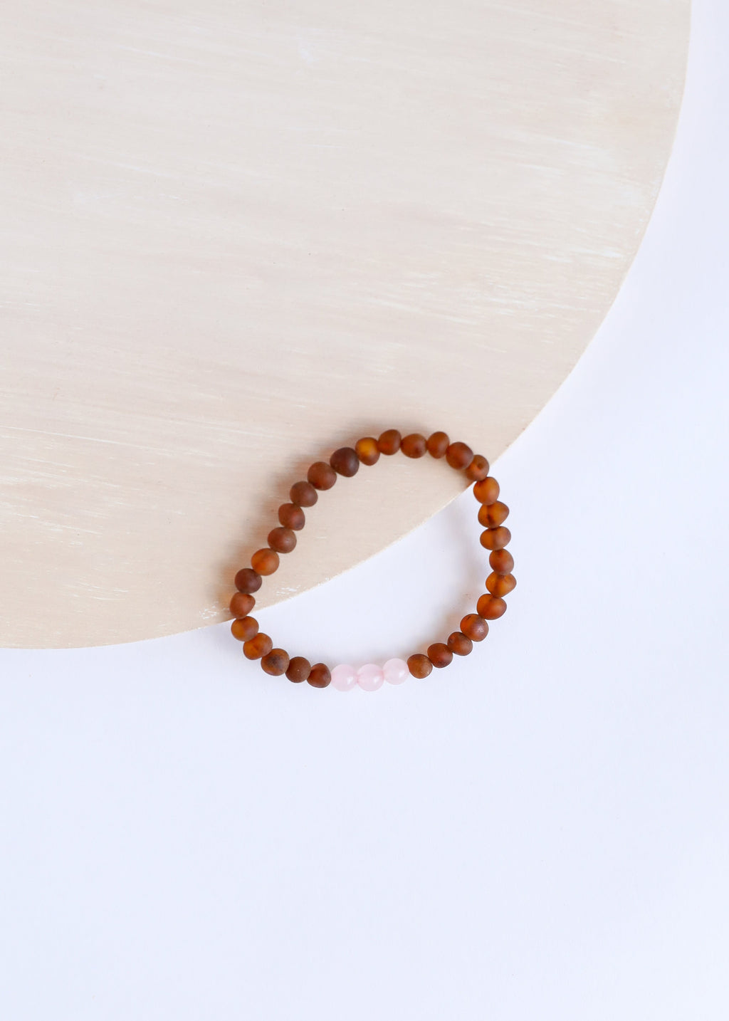 CanyonLeaf Raw Cognac Baltic Sea Amber + Rose Quartz || Adult Bracelet