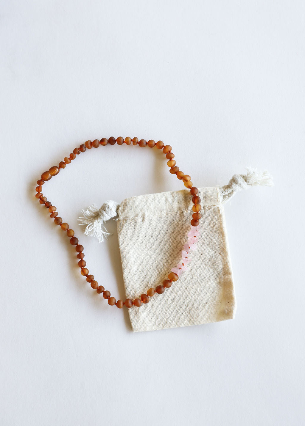 CanyonLeaf Raw Cognac Baltic Amber + Raw Rose Quartz || Necklace