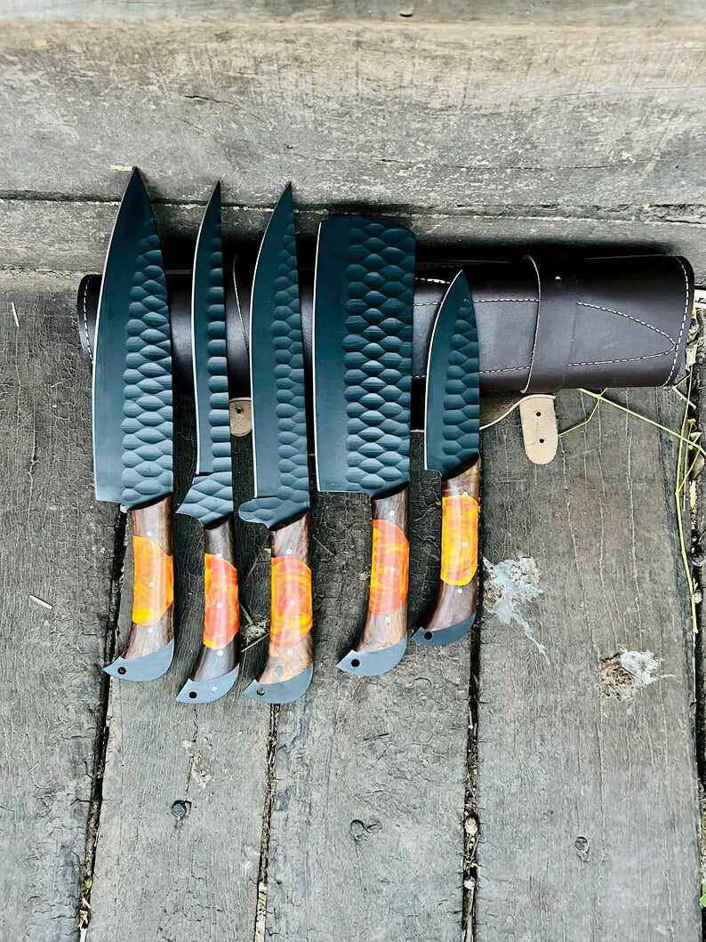 Damascus Steel Handmade Chef Knife Set with Sharpener – Perfect Gift for Wife, Husband, or Valentine’s Day