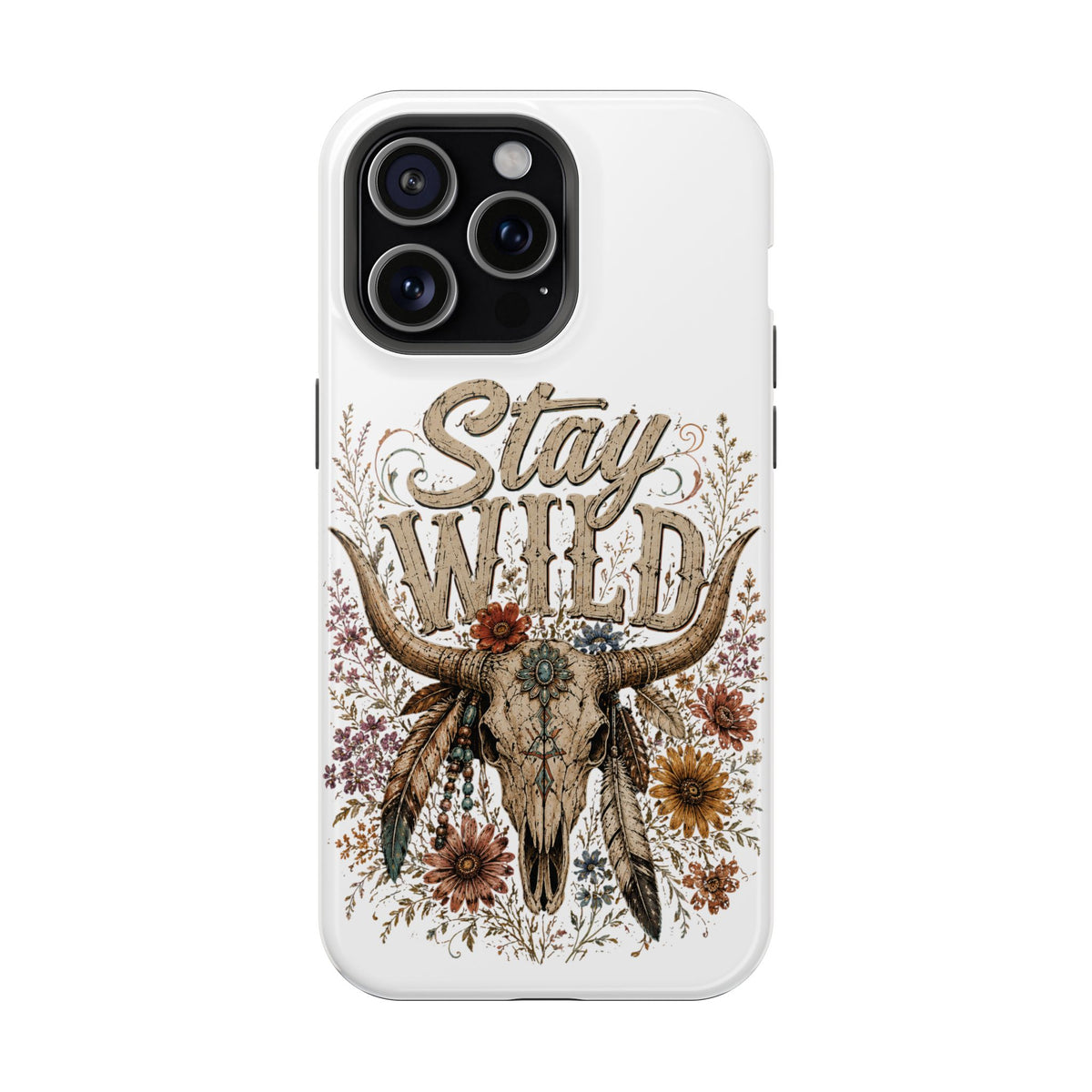 Stay Wild Phone Case — Boho Skull Floral Magnetic Impact-Resistant Case -Wild'n'Free American Exclusive!