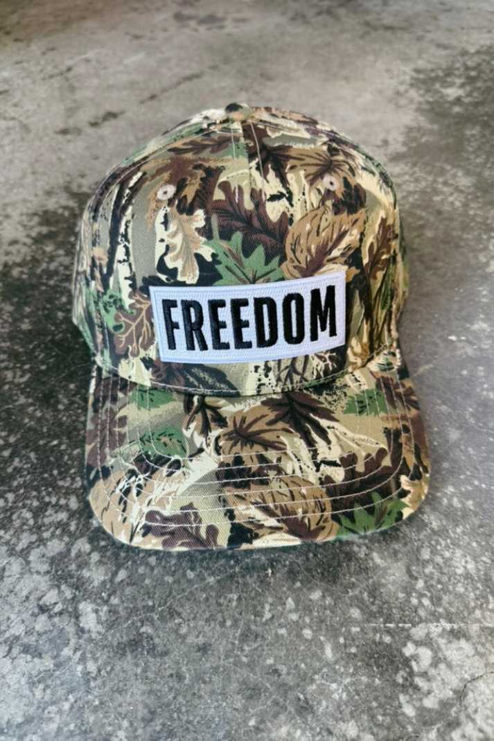 FREEDOM -  Embroidered Patch on Camo Structured Cap