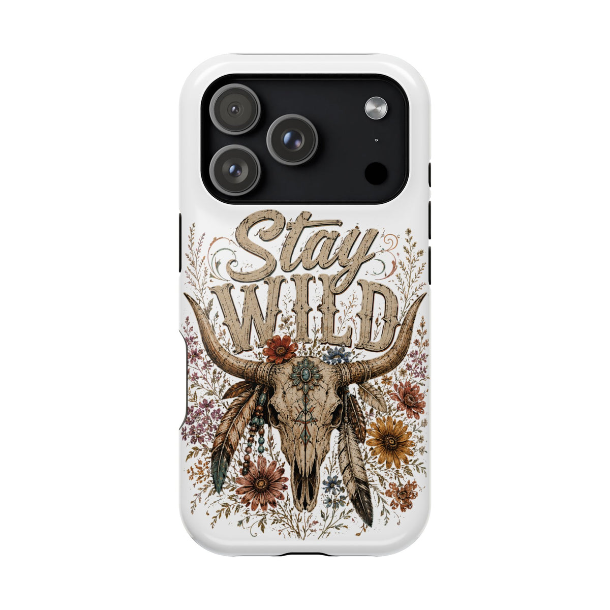 Stay Wild Phone Case — Boho Skull Floral Magnetic Impact-Resistant Case -Wild'n'Free American Exclusive!