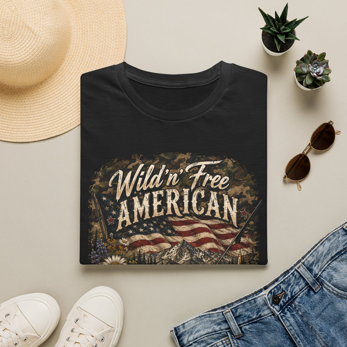 Wild 'n' Free American Exclusive T-Shirt — Vintage Flag Graphic Tee