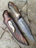 Western Bowie Knife – 15" Hand-Forged J2 Steel Blade with Antler Horn or Resin Handle & Leather Sheath