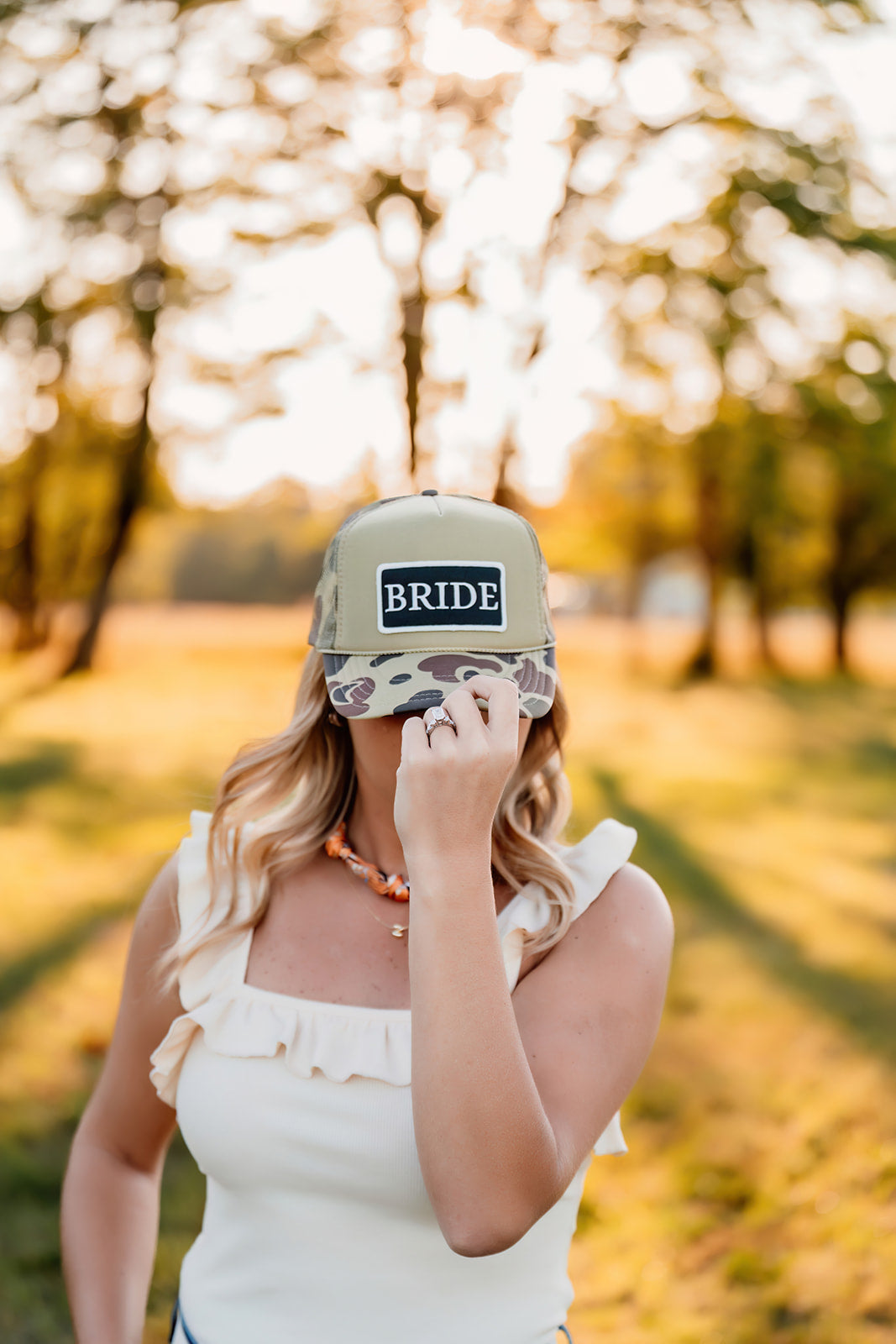 Bride - Embroidered  Patch on Camo Trucker Hat