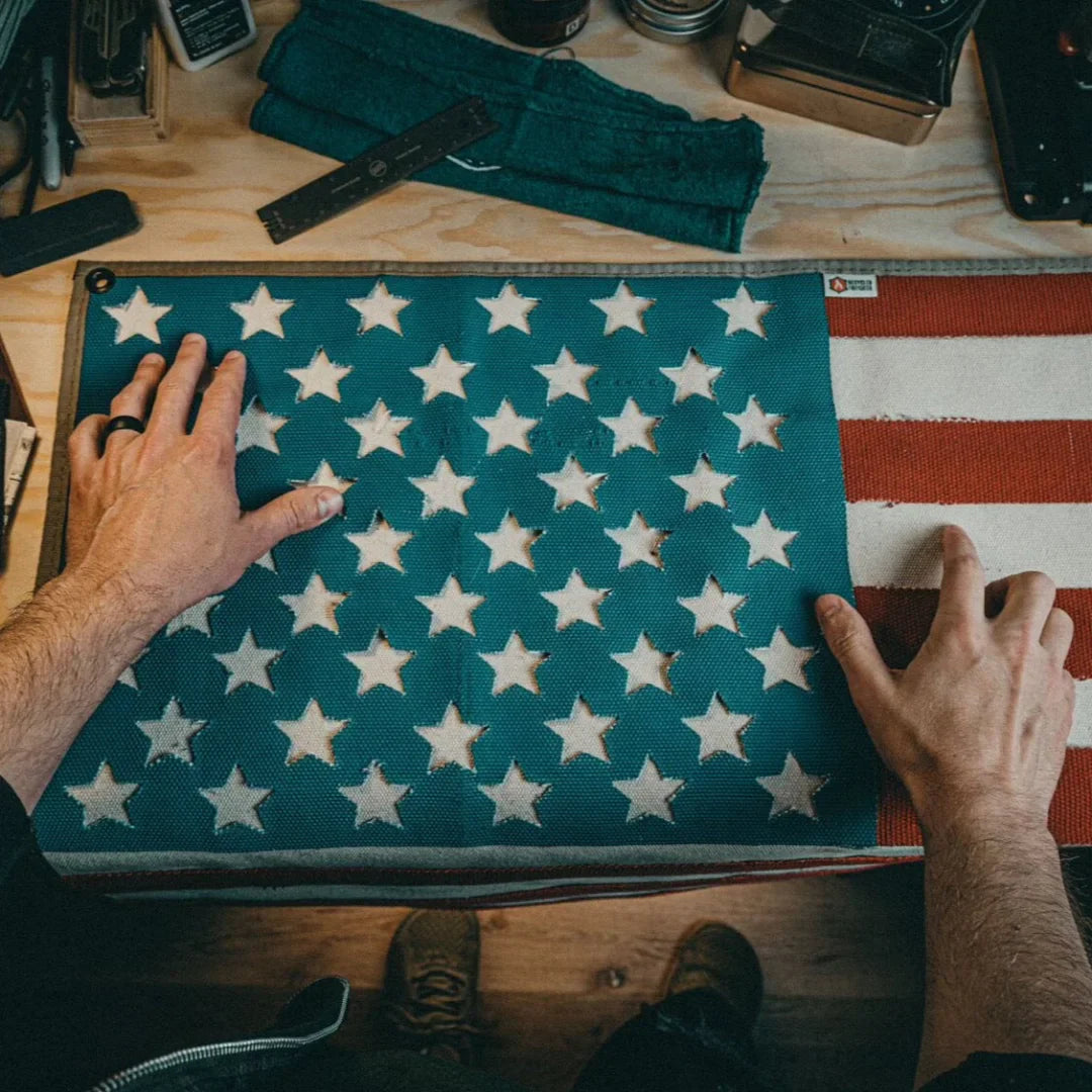 Recycled Firefighter American Flag - Fire Hose & Arid Border