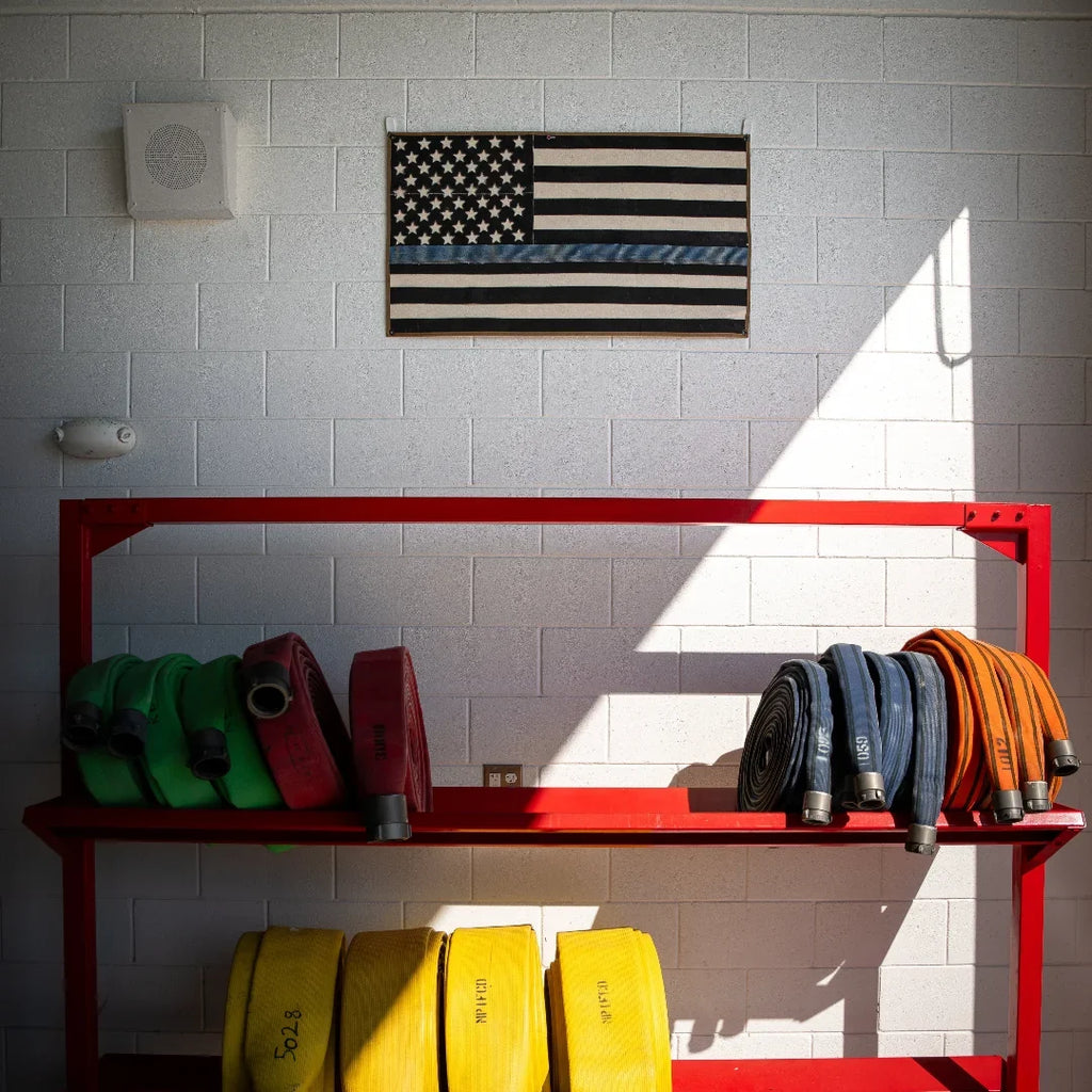 Recycled Firefighter American Flag - Fire Hose - Thin Blue Line