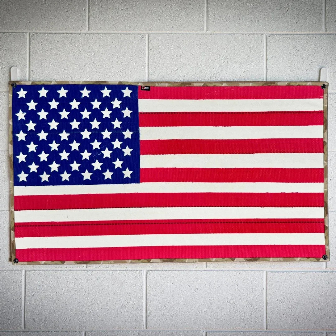 Recycled Firefighter American Flag - Fire Hose & Arid Border