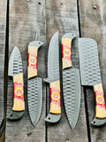 Stainless Steel Knife Set 13" – Forged Blades with Olivewood & Epoxy Handles + Leather Sheath