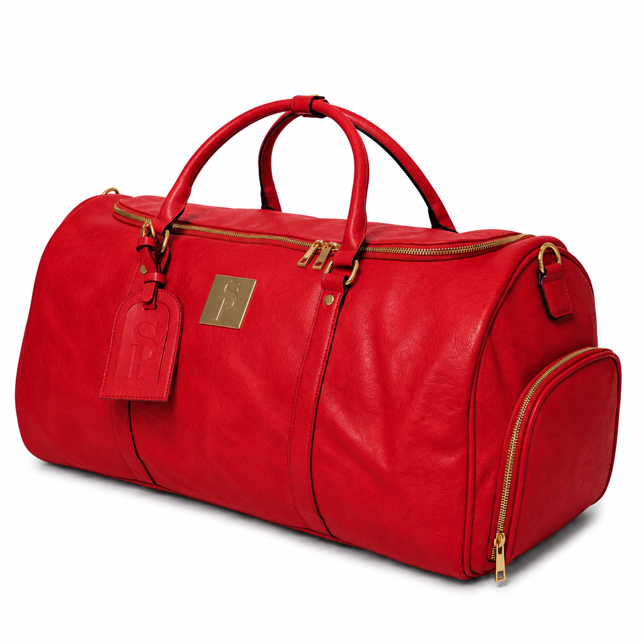 Red Tumbled Leather Weekender Duffle Bag