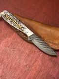 Handmade Buckaroo Belt Knife – 8" Rasp Steel Blade with Epoxy Pine Cone Handle & Western Leather Sheath