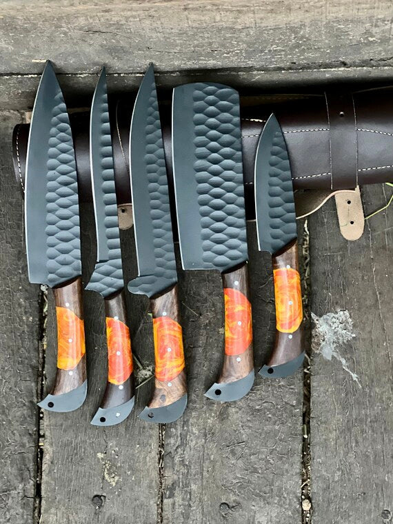 Damascus Steel Handmade Chef Knife Set with Sharpener – Perfect Gift for Wife, Husband, or Valentine’s Day