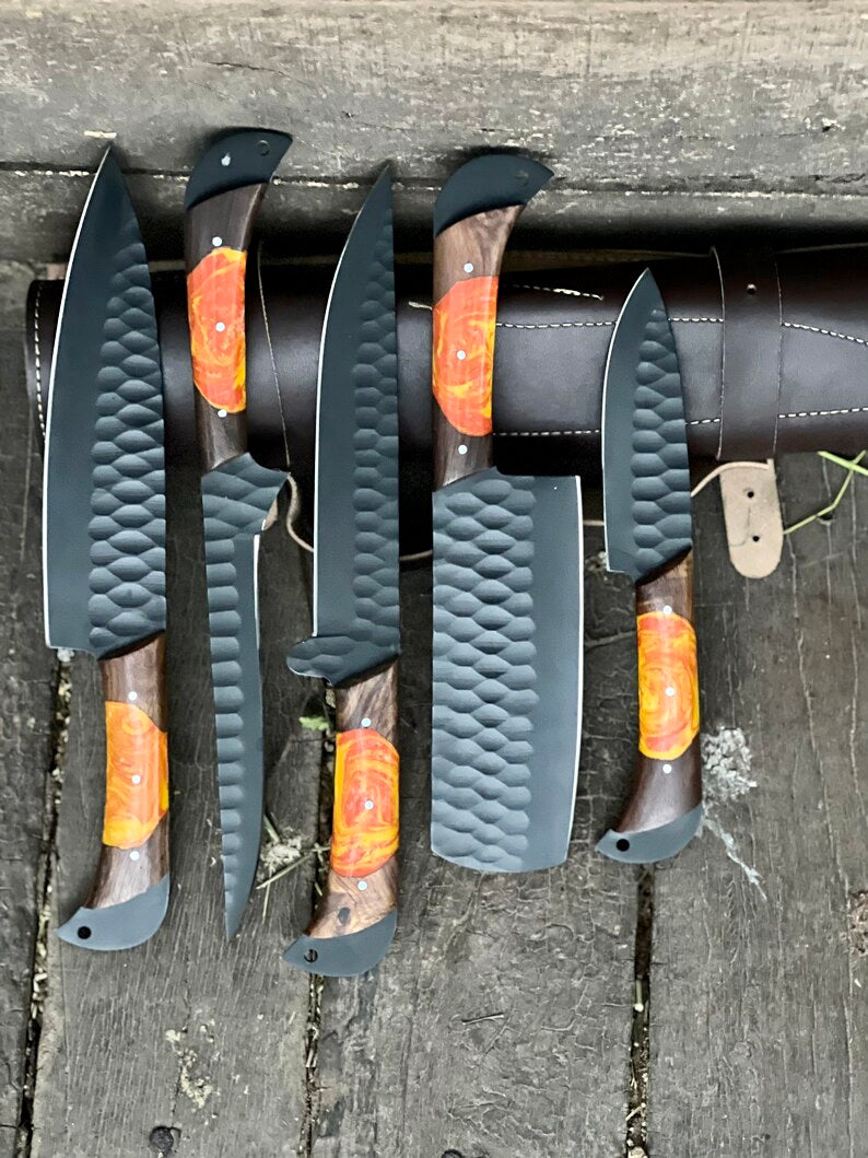 Damascus Steel Handmade Chef Knife Set with Sharpener – Perfect Gift for Wife, Husband, or Valentine’s Day