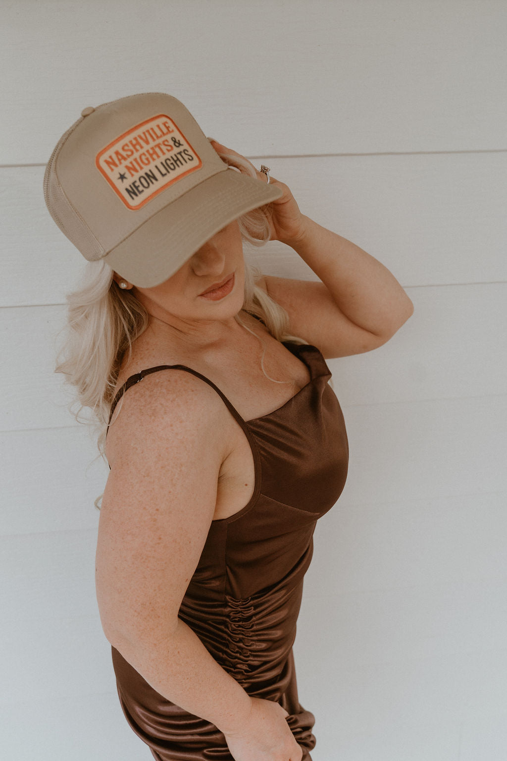 Nashville Nights & Neon Lights Embroidered Patch on Structured Trucker Hat
