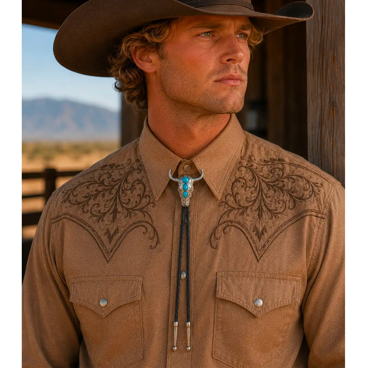 Deadwood Trading Turquoise Longhorn - Bolo Tie