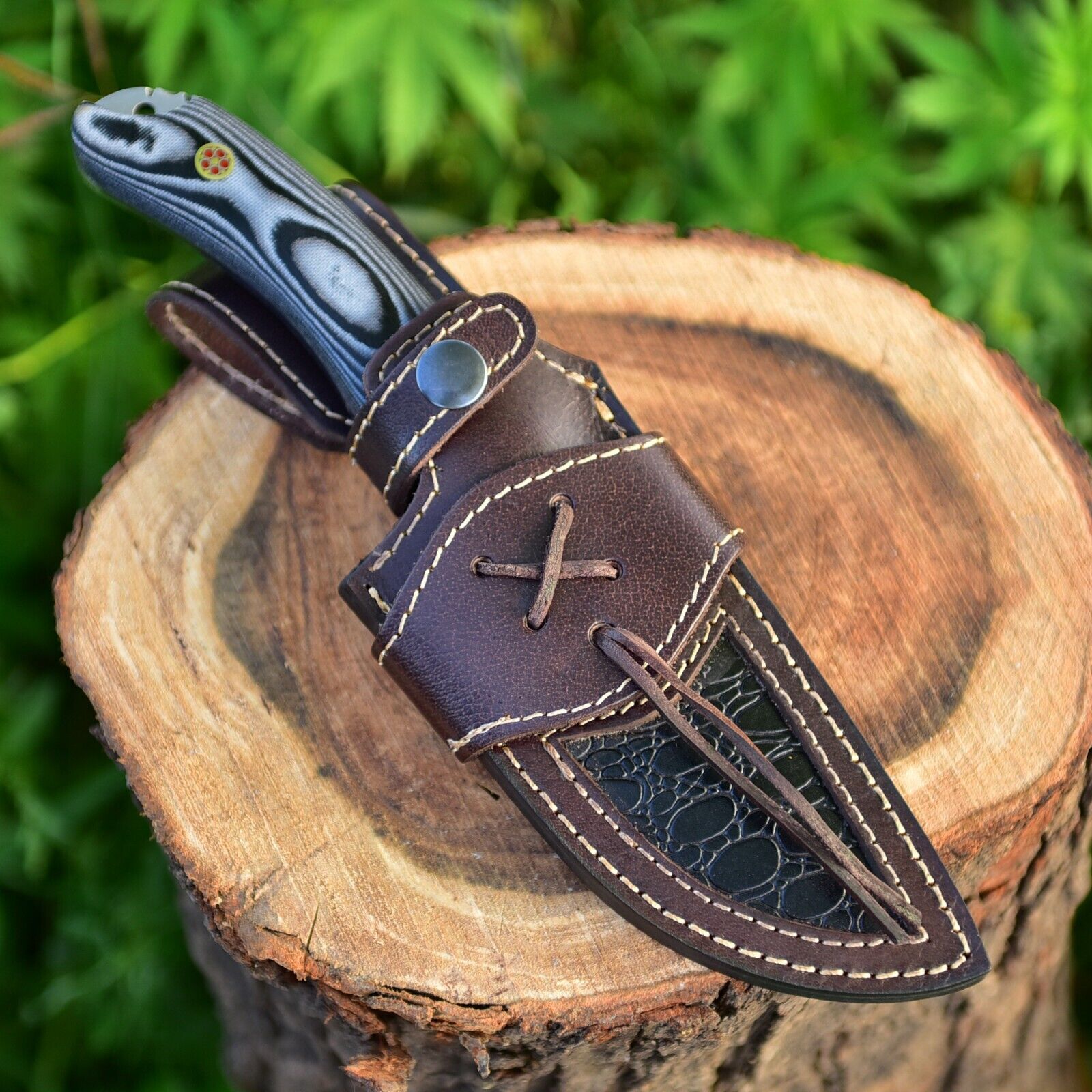 Custom Handmade 9" Damascus Steel Hunting Knife with G10 Handle & Leather Sheath