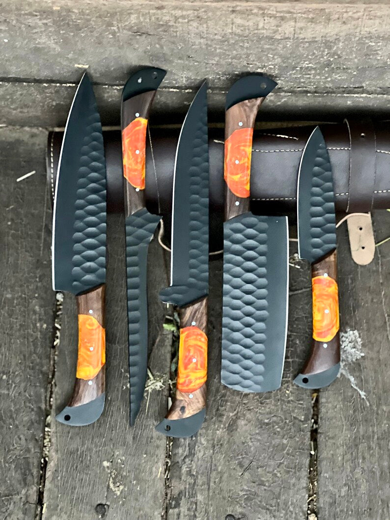 Damascus Steel Handmade Chef Knife Set with Sharpener – Perfect Gift for Wife, Husband, or Valentine’s Day