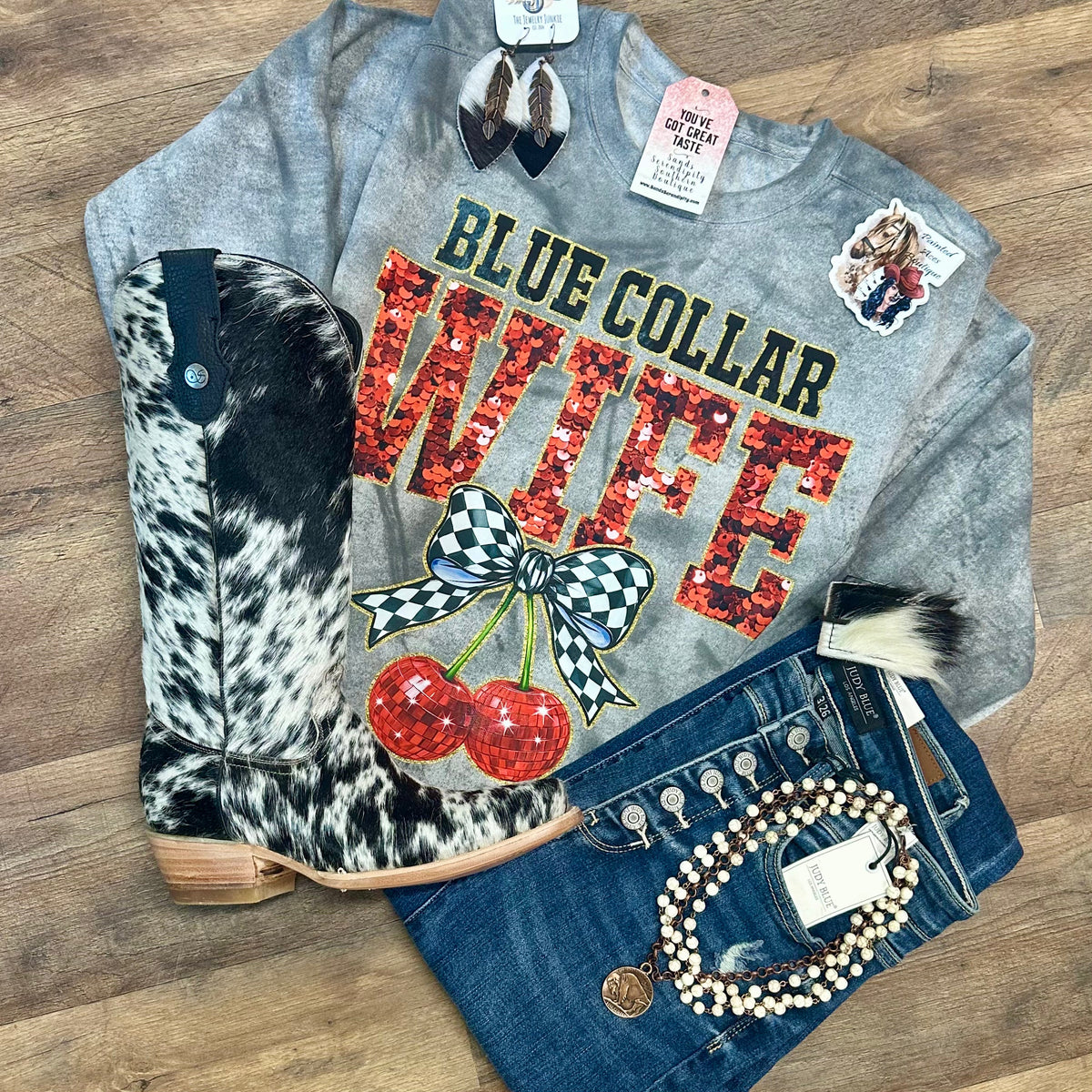 Blue Collar Wife Women's Sweatshirt by Painted Aces