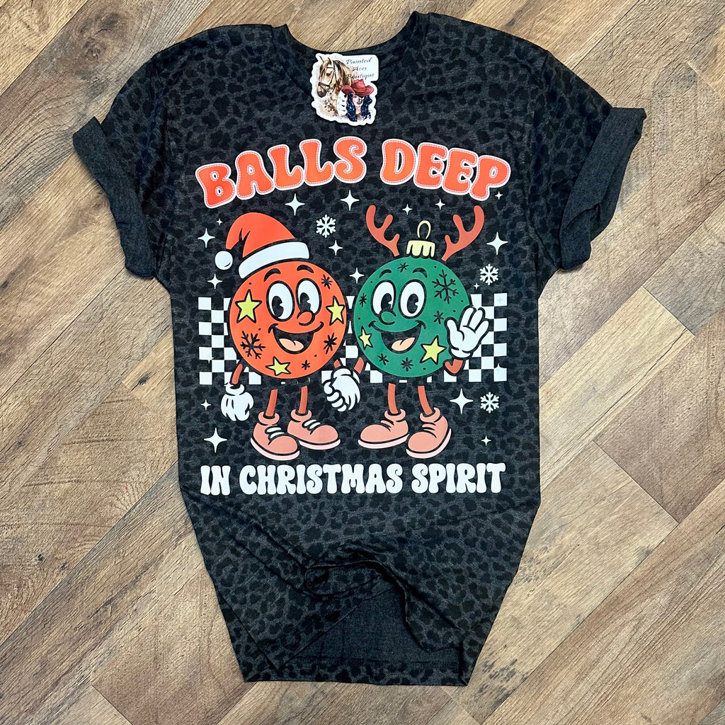 Balls Deep in Christmas Spirit Women's Holiday Tee by Painted Aces