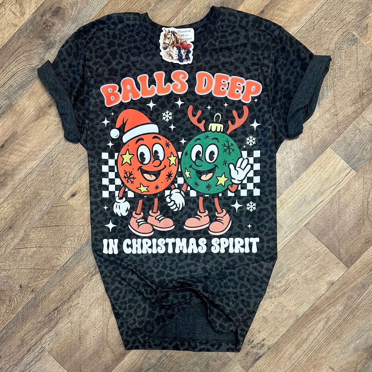 Balls Deep in Christmas Spirit Women's Holiday Tee by Painted Aces
