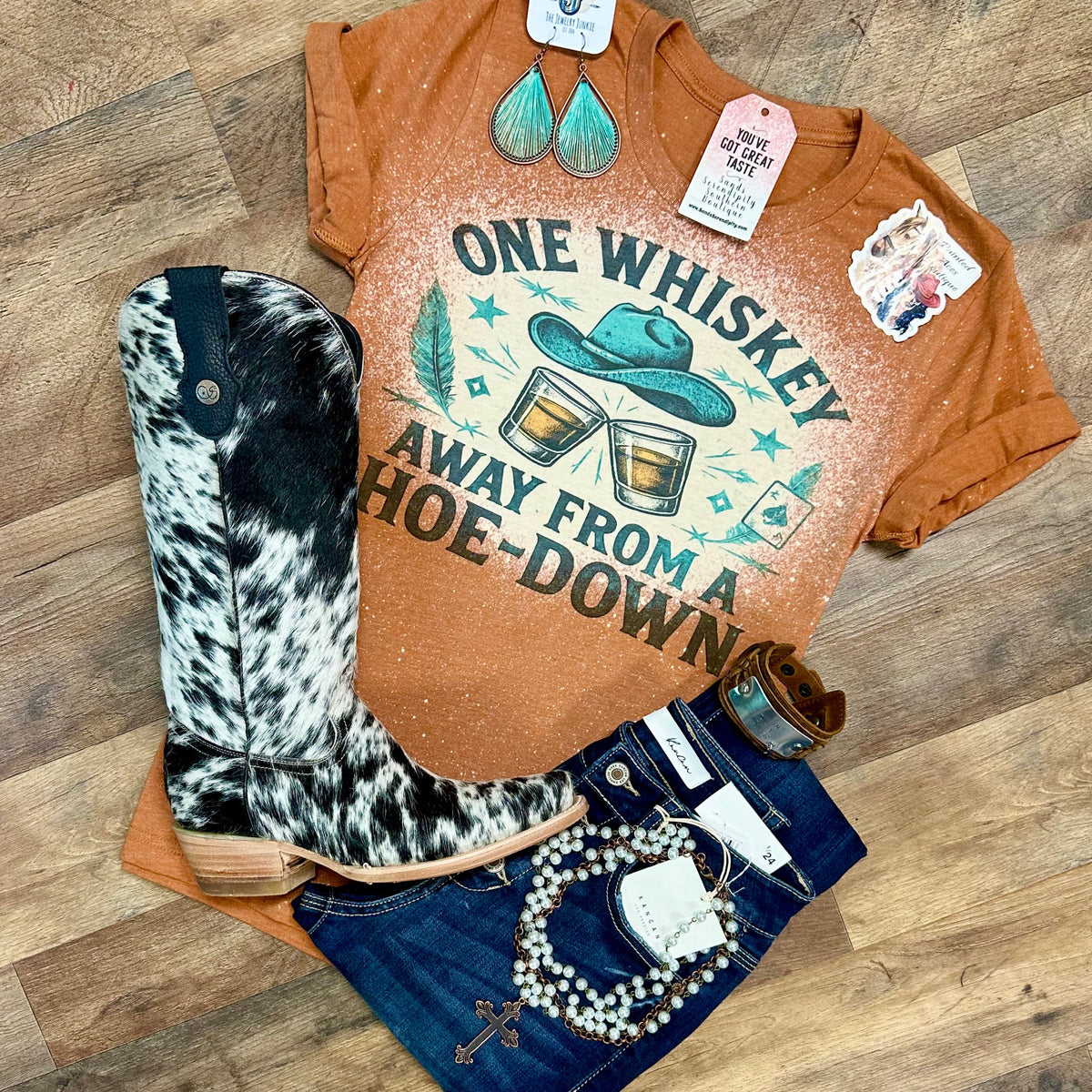 One Whiskey Away From A Hoe Down Women's Tee by Painted Aces