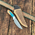 Handcrafted Back of Belt Knife – 8" Damascus Steel Blade with Resin & Olive Wood Handle