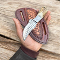 Handmade Winter Ranch Cowboy Knife – 7" Rasp Tool Steel Blade with Stag Horn Handle & Leather Sheath