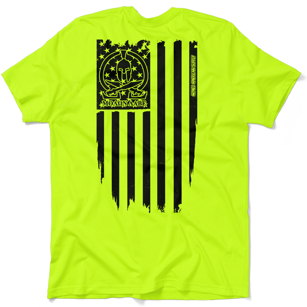 Molon Labe Ghost Flag - Safety Yellow T-Shirt
