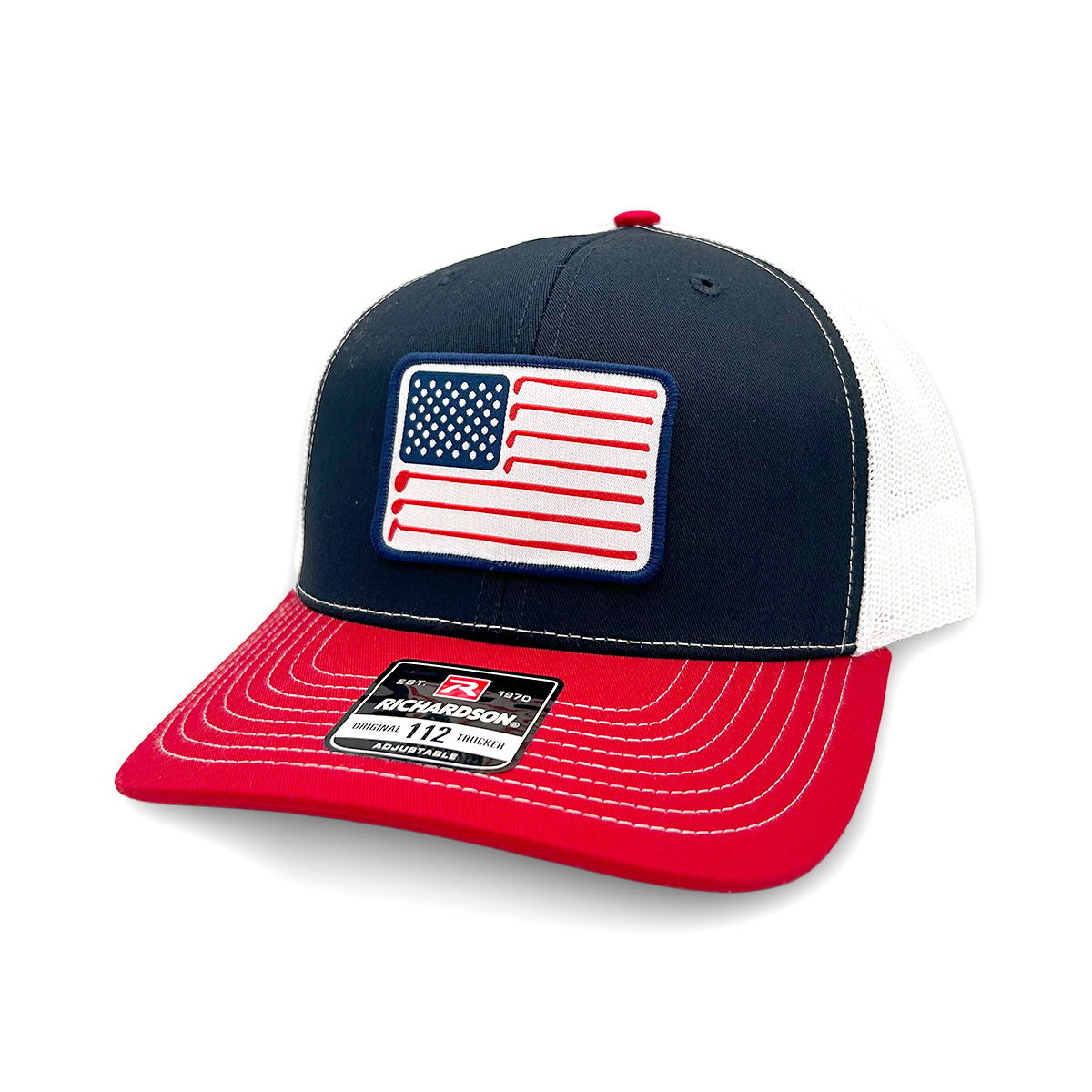 USA Golf Flag Trucker Hat – Woven Patch Snapback Cap for Golfers
