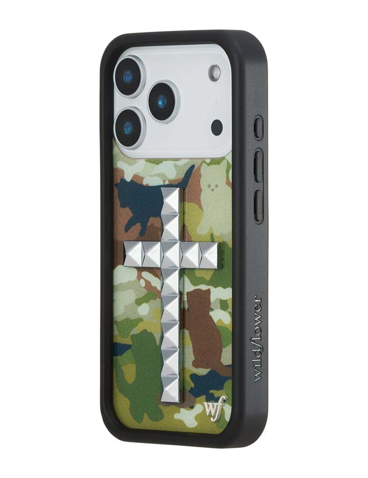 Wildflower Stud Cross Cat Camo iPhone Case