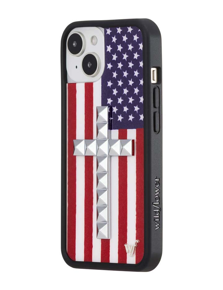 Wildflower Stud Cross American Flag iPhone Case