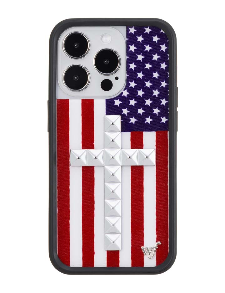 Wildflower Stud Cross American Flag iPhone Case