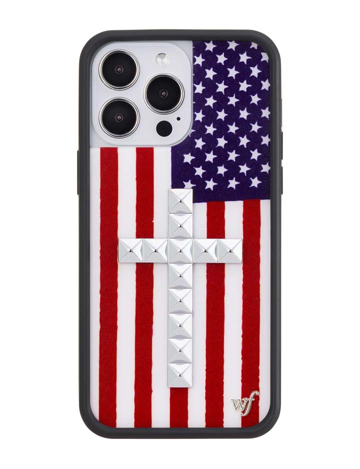 Wildflower Stud Cross American Flag iPhone Case