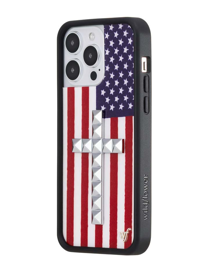Wildflower Stud Cross American Flag iPhone Case