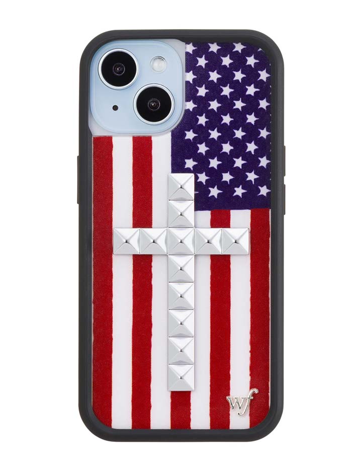 Wildflower Stud Cross American Flag iPhone Case