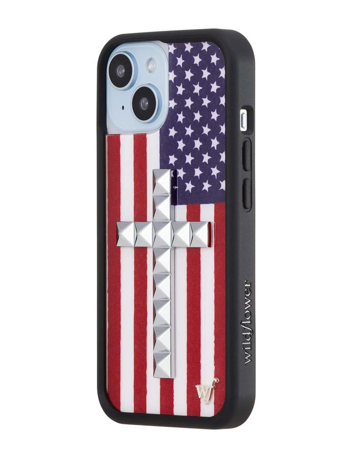 Wildflower Stud Cross American Flag iPhone Case