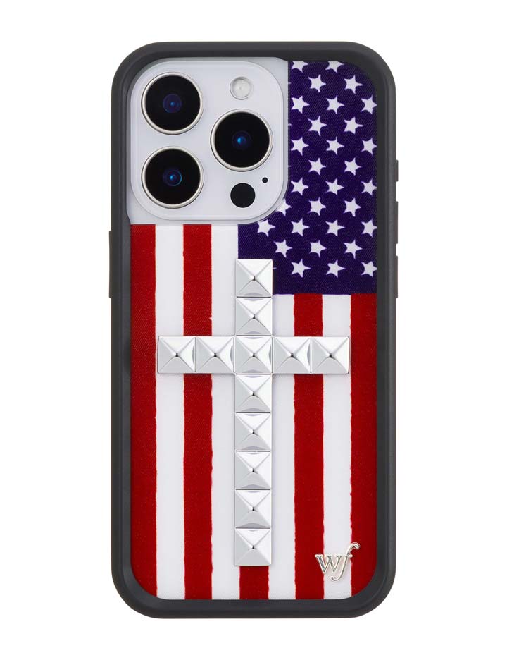 Wildflower Stud Cross American Flag iPhone Case