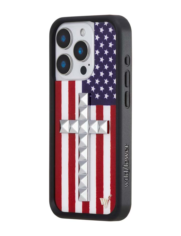 Wildflower Stud Cross American Flag iPhone Case