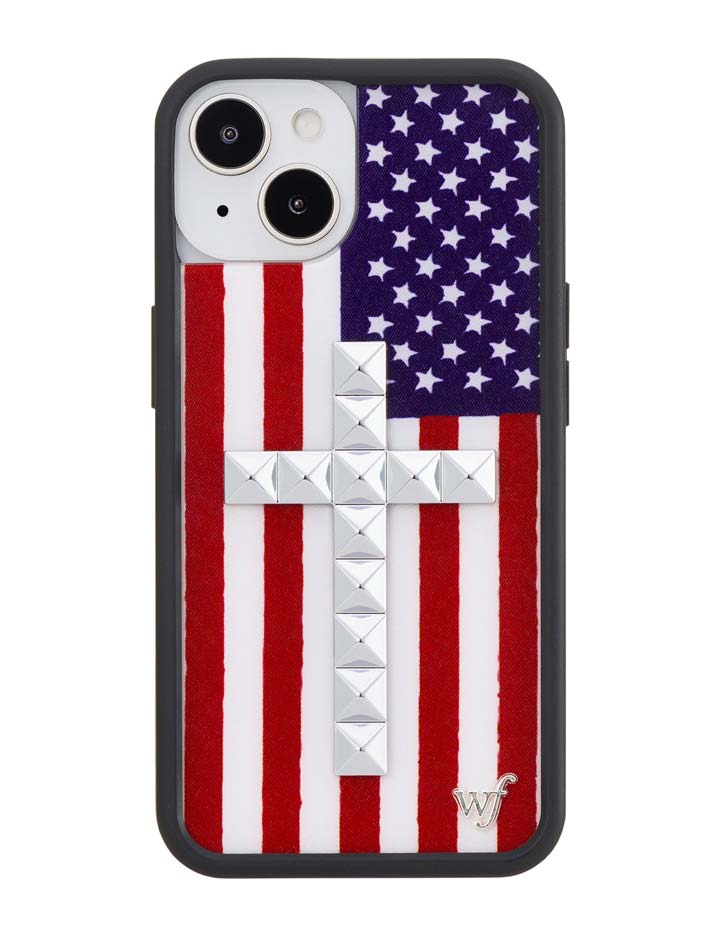 Wildflower Stud Cross American Flag iPhone Case