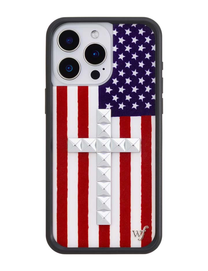 Wildflower Stud Cross American Flag iPhone Case