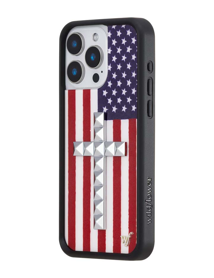 Wildflower Stud Cross American Flag iPhone Case