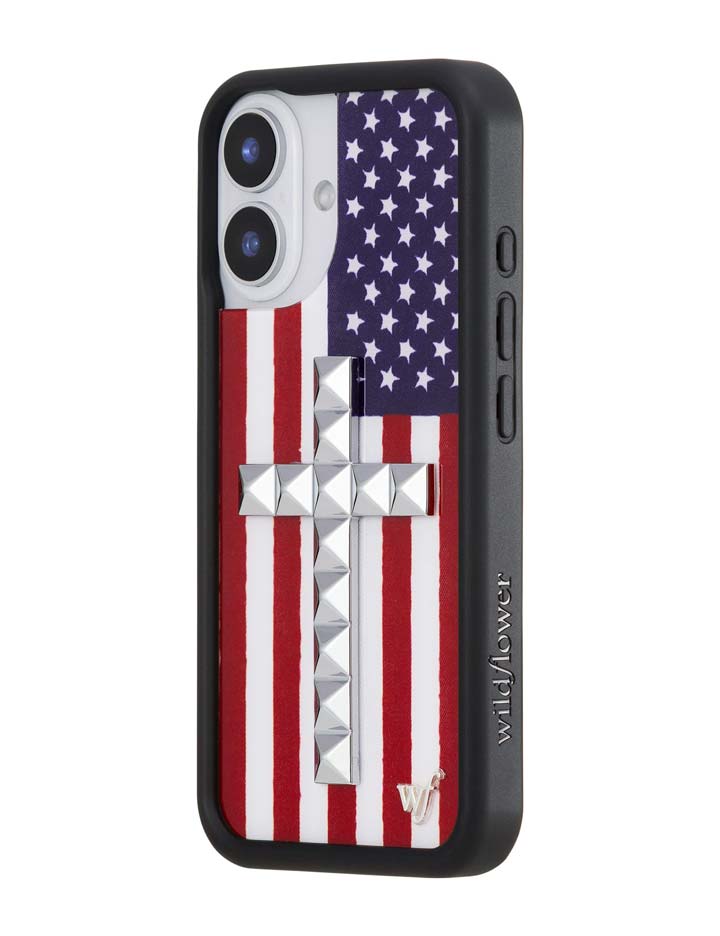 Wildflower Stud Cross American Flag iPhone Case