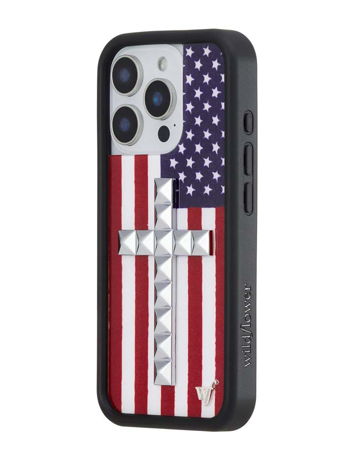 Wildflower Stud Cross American Flag iPhone Case