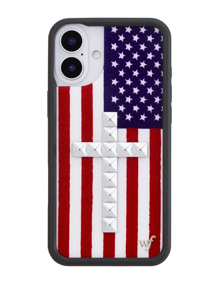Wildflower Stud Cross American Flag iPhone Case