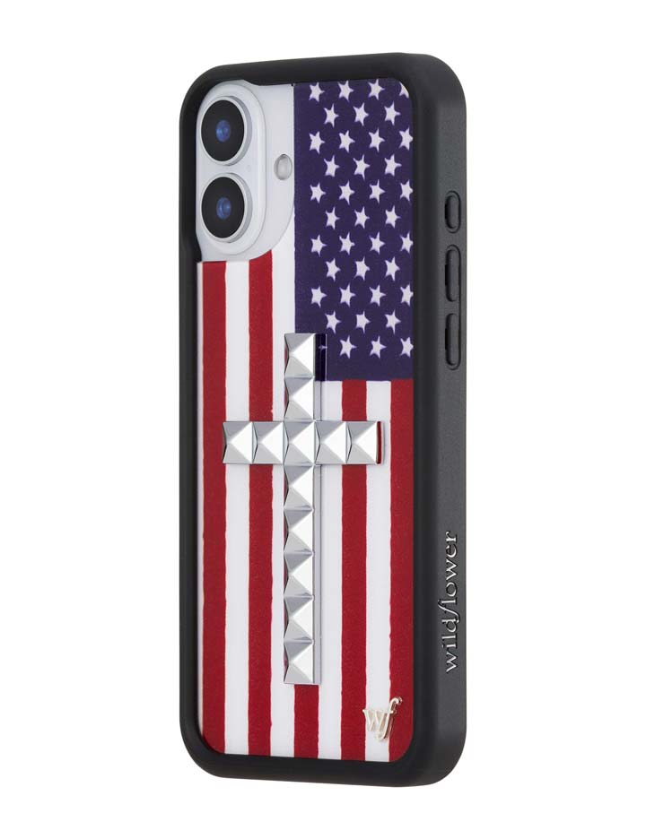 Wildflower Stud Cross American Flag iPhone Case