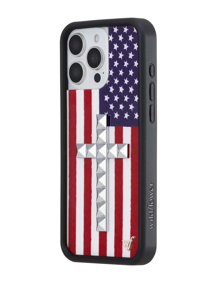 Wildflower Stud Cross American Flag iPhone Case